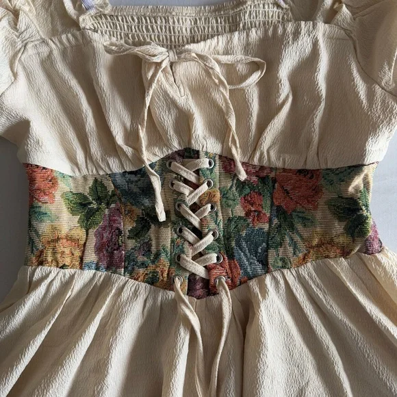 Peasant Cottage Romantic Ren Faire Medieval Puff Sleeve Maxi Dress Sz Small - Picture 4 of 16